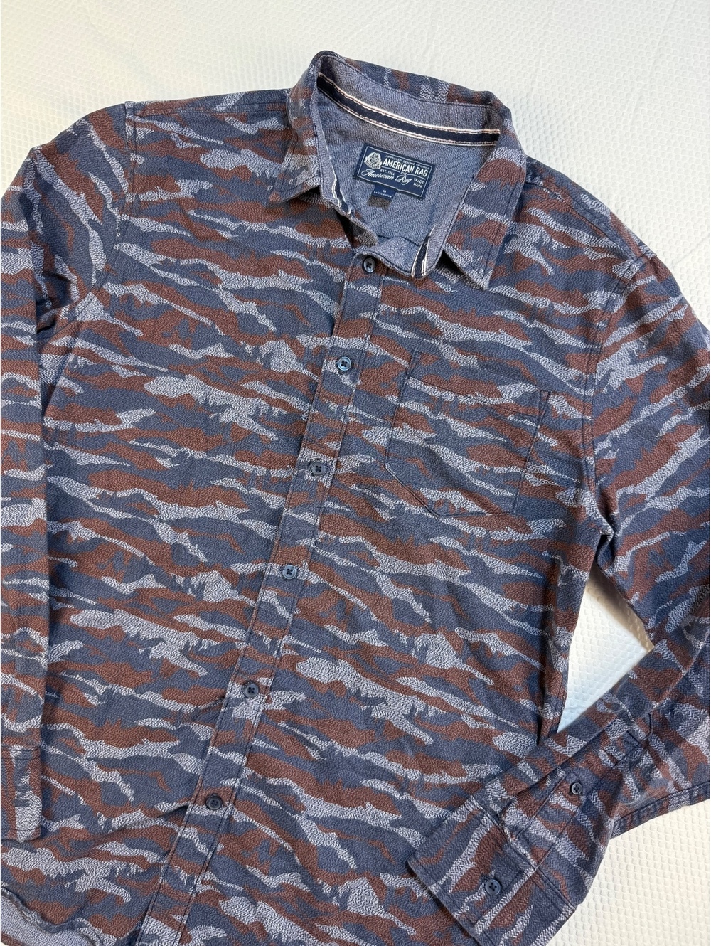 American Rag Cie Mens M Abstract Camo Button Up Shirt 100% Cotton Workwear
